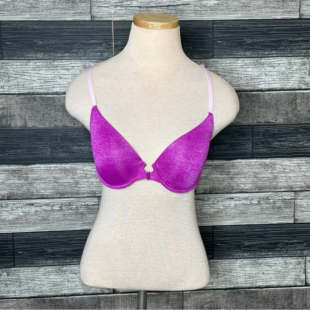 Victoria’s Secret 34C Racerback Semi Demi Bra Pink‎ Front Clasp Padded Underwire
